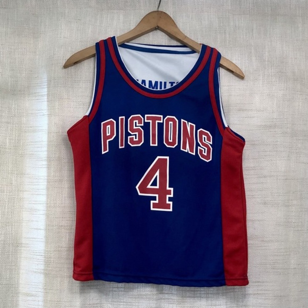 Detroit Pistons Jersey Reversible Kids Youth 14-16 Dumars 4 Hamilton 32 Made USA
